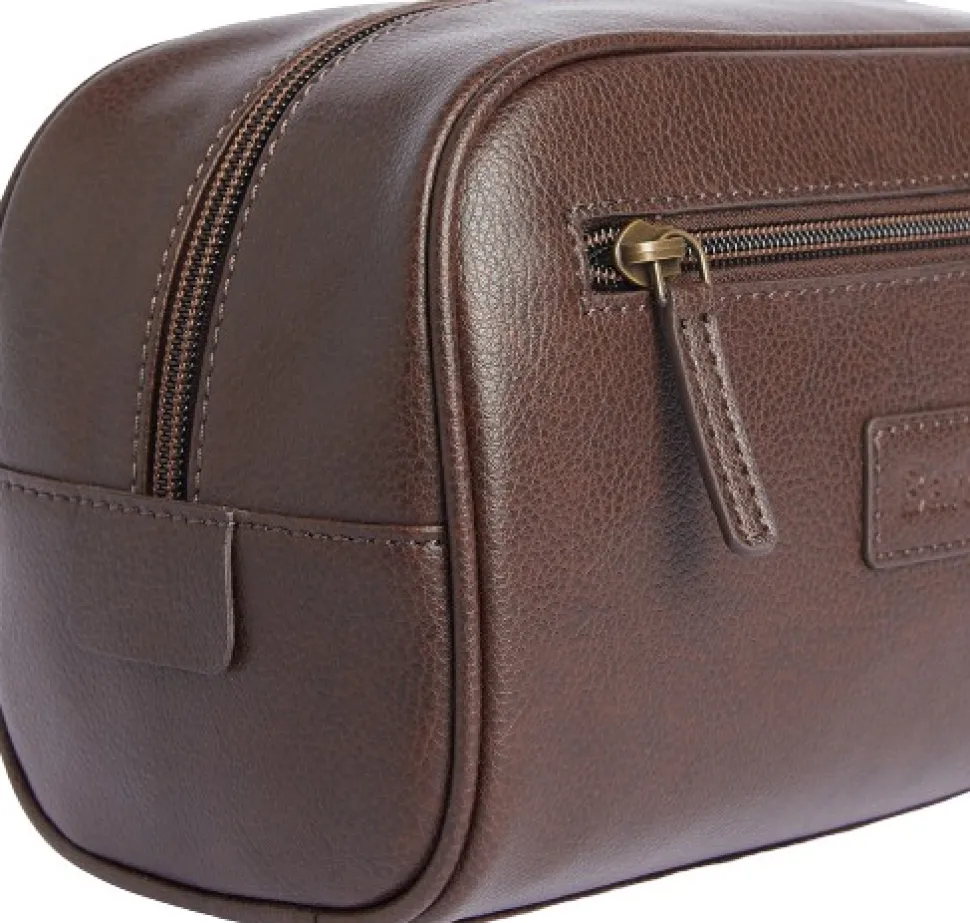 Barbour Leather Washbag Toilettilaukku, Tummanruskea