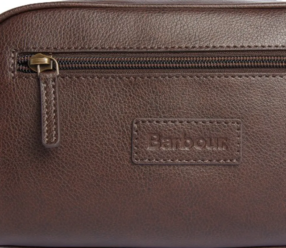 Barbour Leather Washbag Toilettilaukku, Tummanruskea