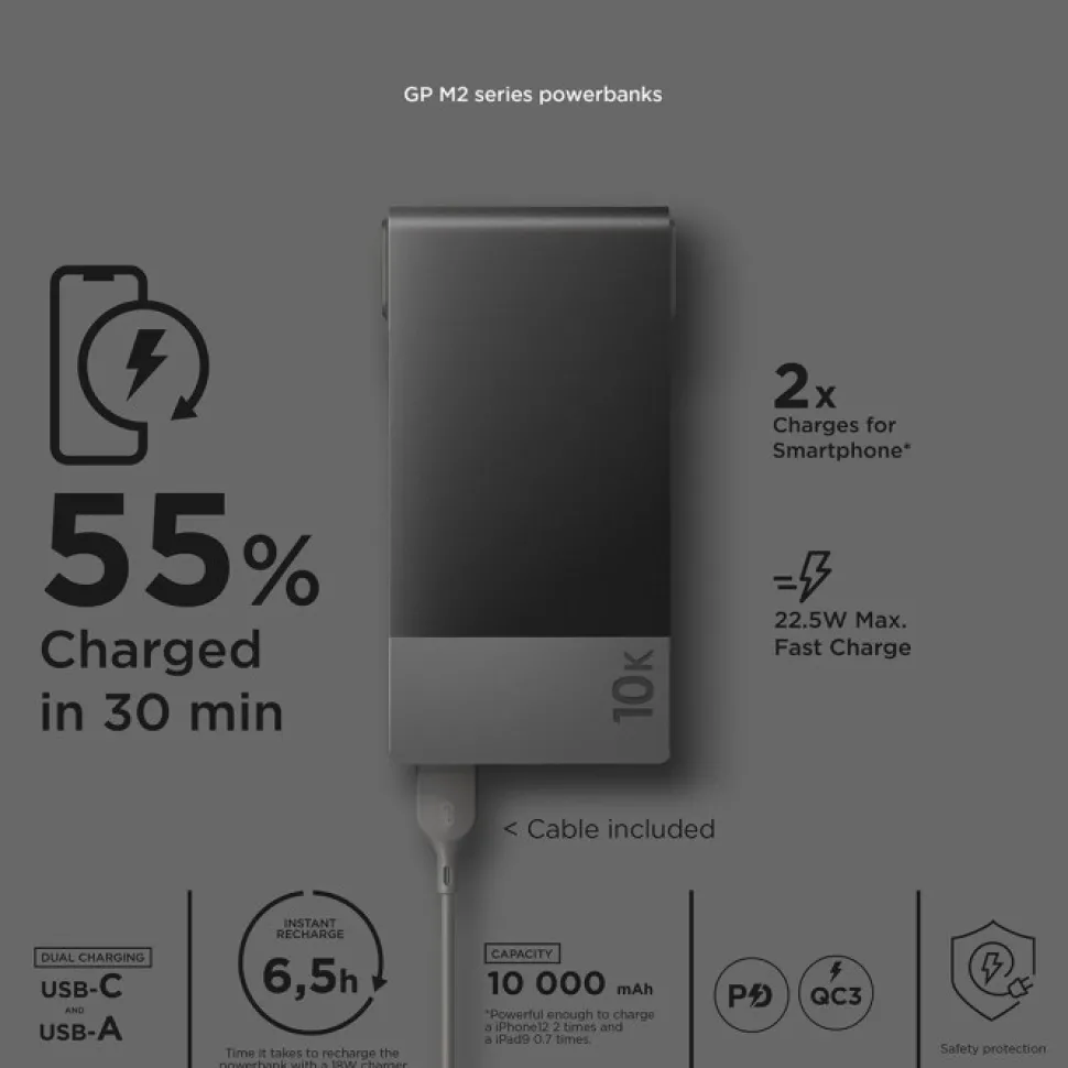 Gp Powerbank M2 10000 Mah Varavirtalahde, Musta