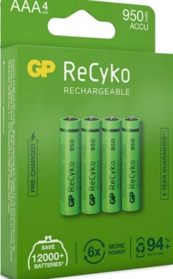Gp Recyko Ladattava Aaa-Paristo 950Mah, 4 Kpl