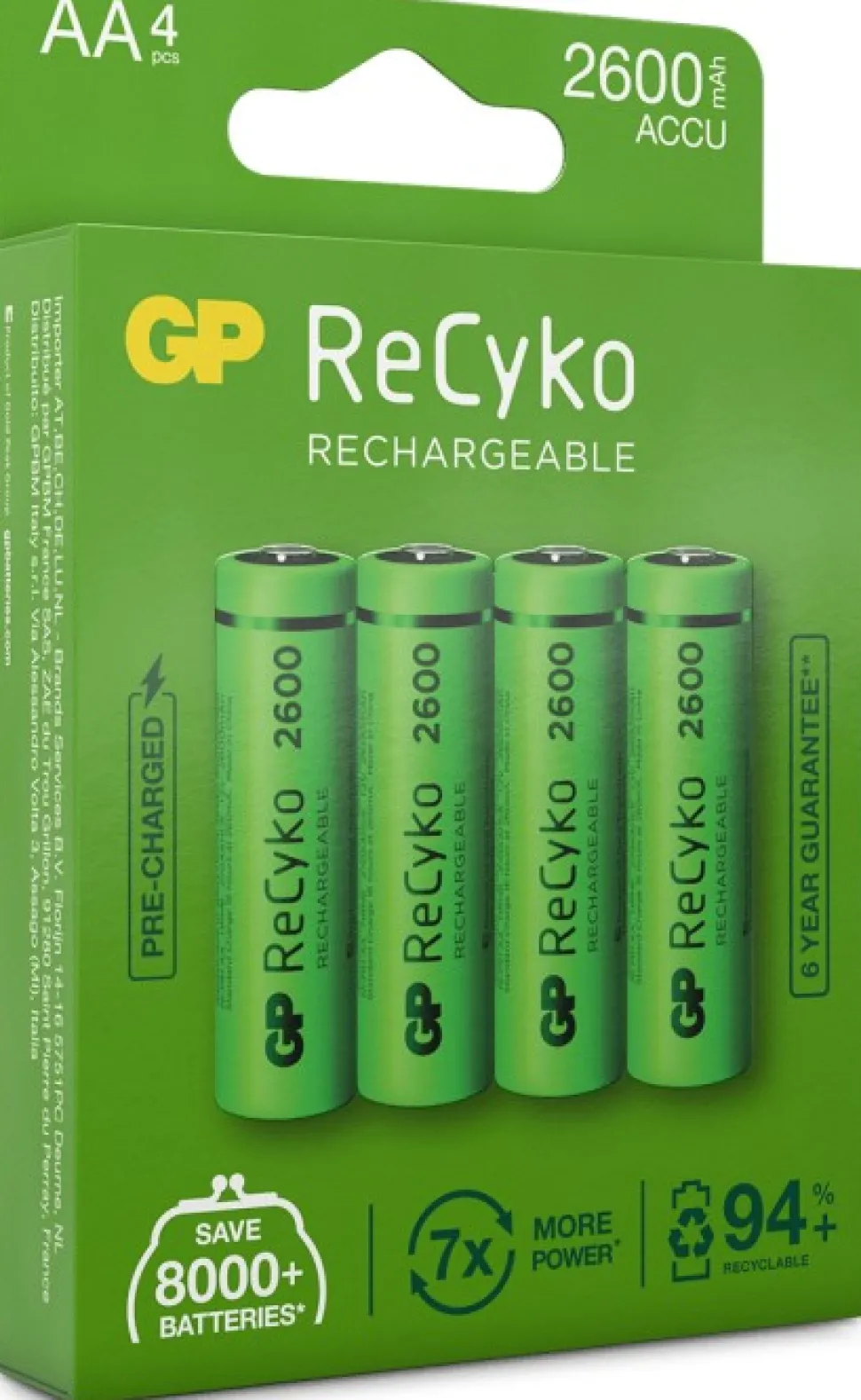 Gp Recyko Ladattava Aa-Paristo 2600Mah, 4 Kpl