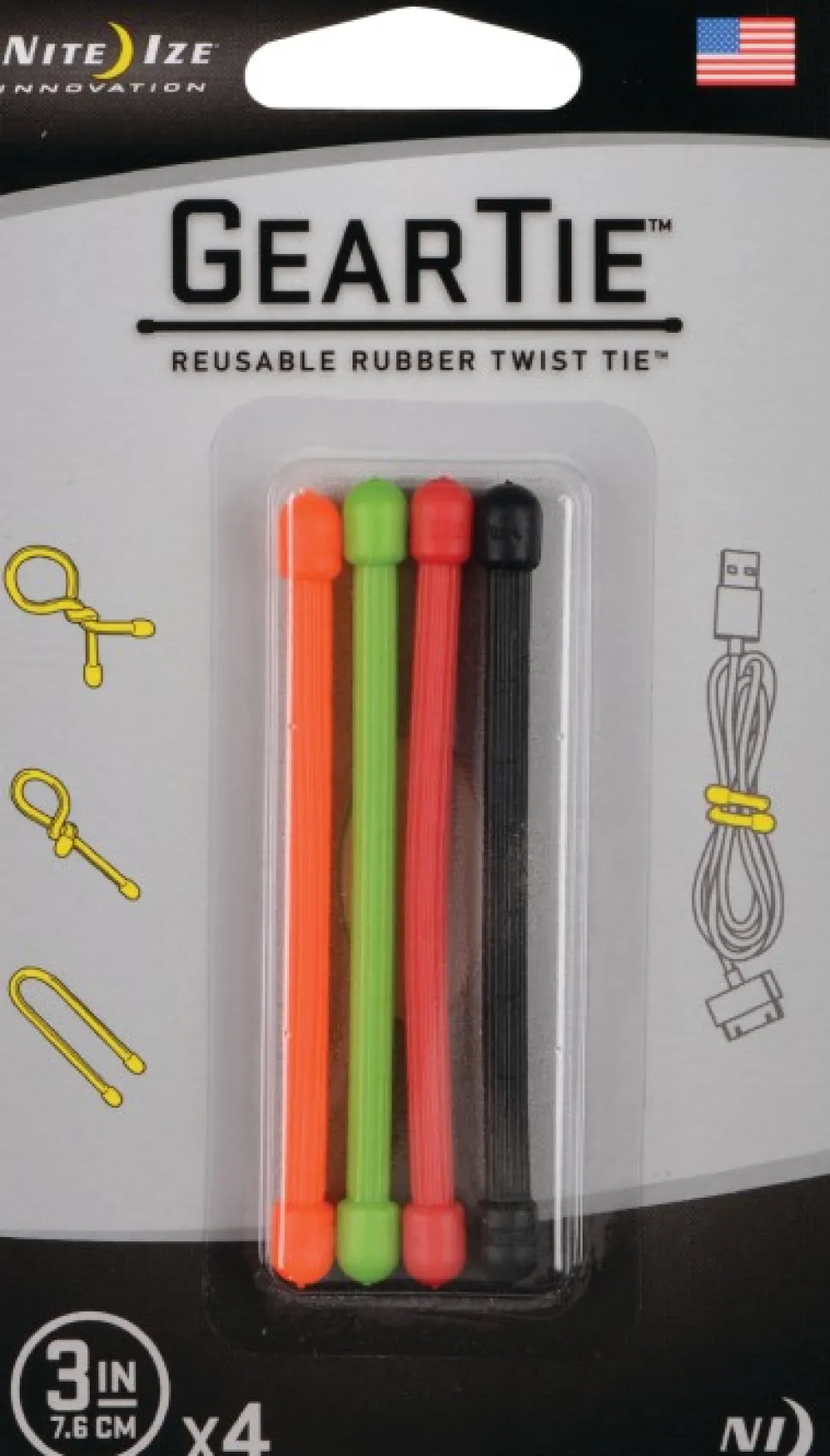Nite Ize Gear Tie 3-Assorted 4-Pack