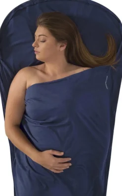 Sea To Summit Sleepliner Cotton Premium Mummy With Hood Navy Blue