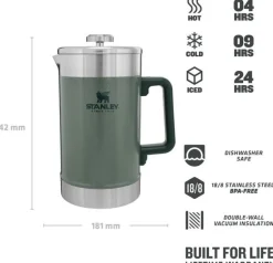 Stanley The Stay-Hot French Press Kahvitermos, 1,4 L, Harmaavihrea